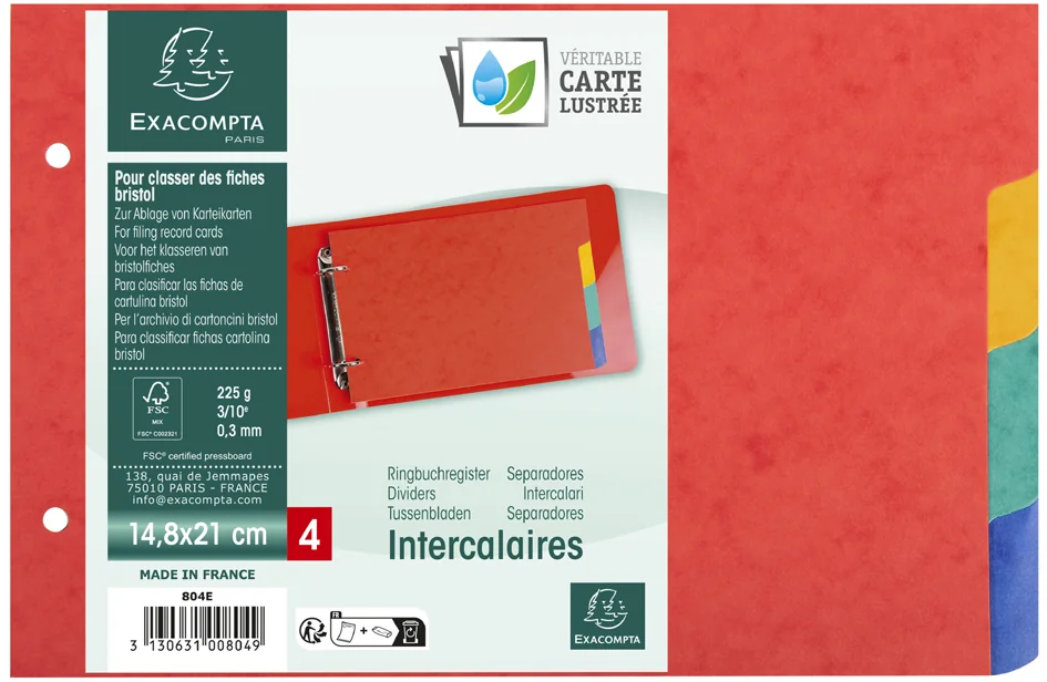 EXACOMPTA Intercalaires en carton, 148 x 210 mm, 4 touches - OEM 804E