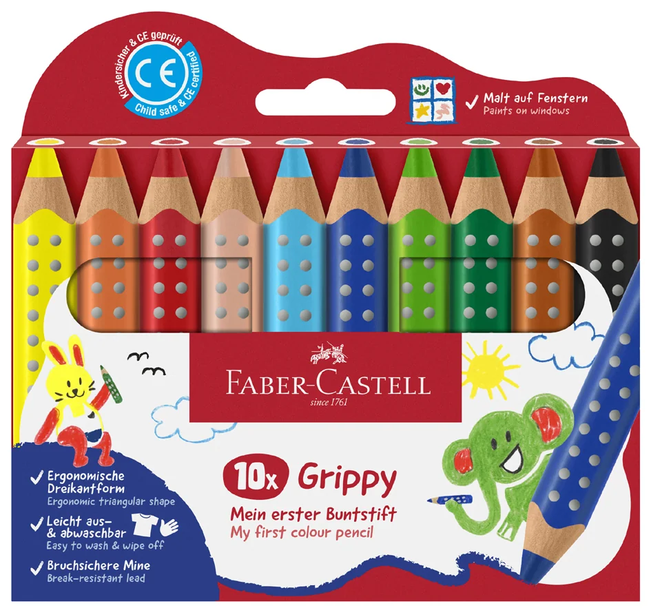 FABER-CASTELL Crayon de couleur Grippy, étui carton de 10 - OEM 110624