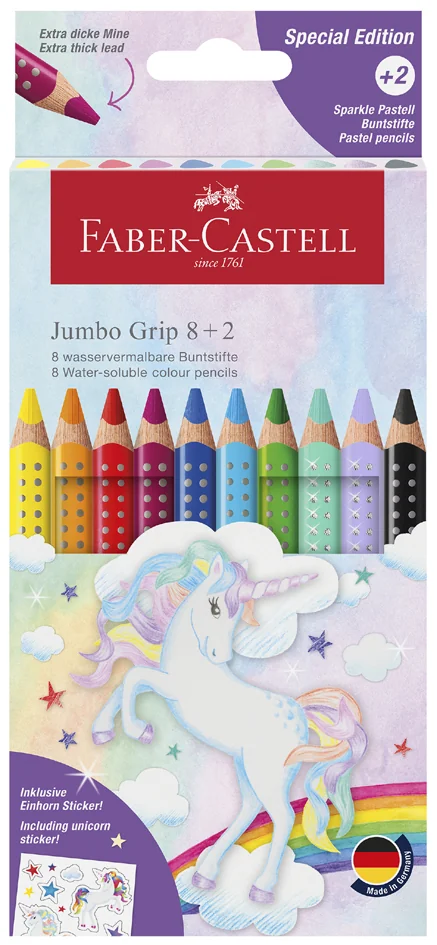 FABER-CASTELL Crayon de couleur Jumbo GRIP Licorne, 8+2 - OEM 110923