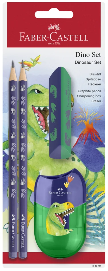 FABER-CASTELL Kit d'écriture Dino, 4 pièces, bleu - OEM 111519
