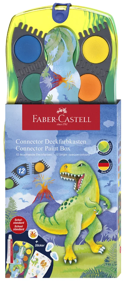 FABER-CASTELL Boîte de peinture CONNECTOR Dino, 12 couleurs - OEM 125036