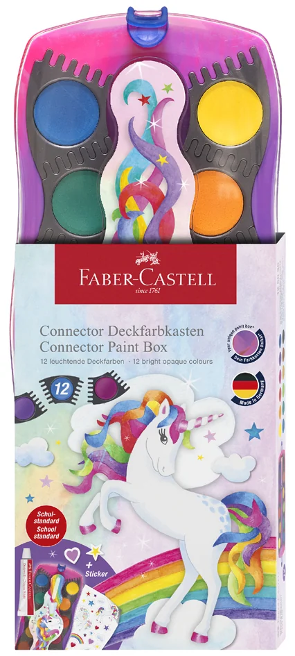FABER-CASTELL Boîte de peinture CONNECTOR Licorne, 12 coul. - OEM 125035