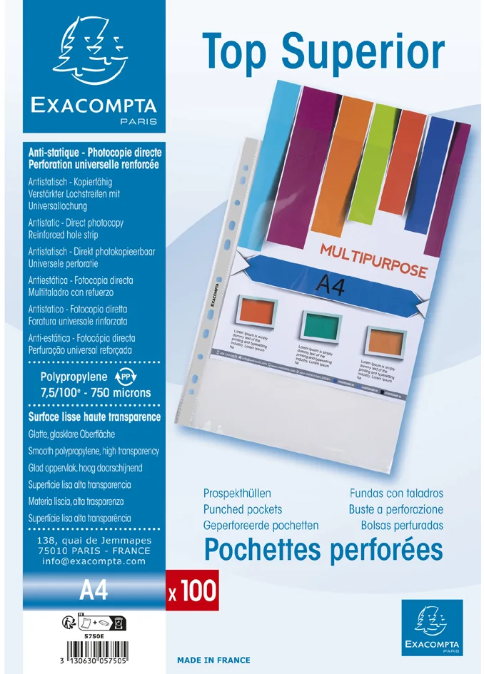 EXACOMPTA Pochette perforée qualité supérieure, A4, PP - OEM 5750E