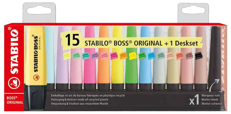 STABILO Surligneur BOSS ORIGINAL, set de table de 15 - OEM F60915