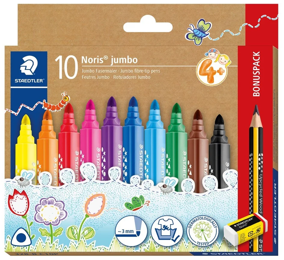 STAEDTLER Feutre Noris jumbo, pack bonus - OEM 328-B C10P