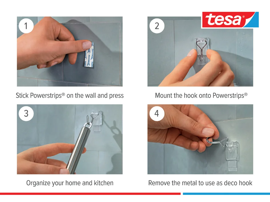 tesa Crochet Powerstrips WIRED HOOK SMALL, transparent - OEM 58620-00003-00