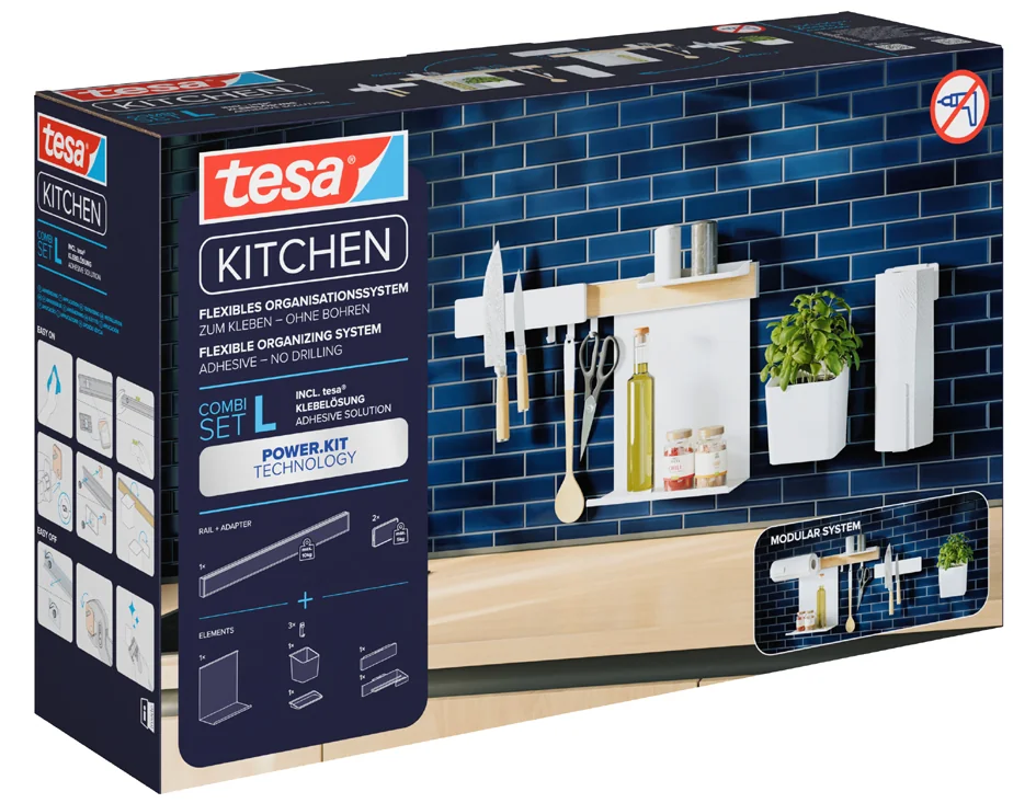 tesa KITCHEN Kit combi L, 8 pièces, blanc - OEM 70042-00000-01