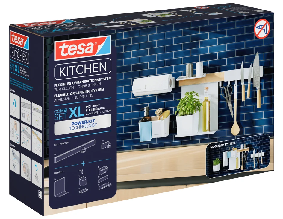 tesa KITCHEN Kit combi XL, 9 pièces, blanc - OEM 70043-00000-01