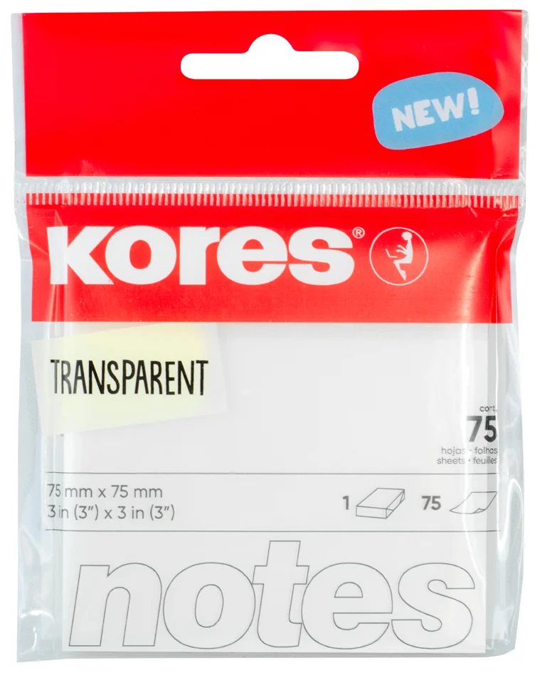 Kores Notes adhésives 'TRANSPARENT', 75 x 75 mm, uni - OEM N48187