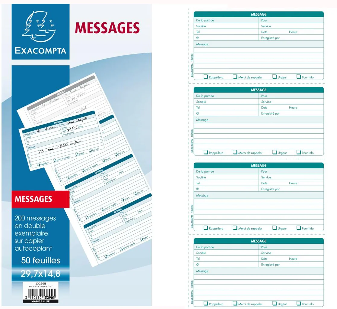 EXACOMPTA Brochure Messages téléphone - lot de 5 - OEM 13290E