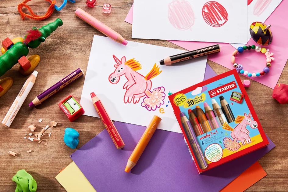 STABILO Crayon multi-talents woody 3 en 1, étui de 6 Tigre - OEM EO8806-4-2