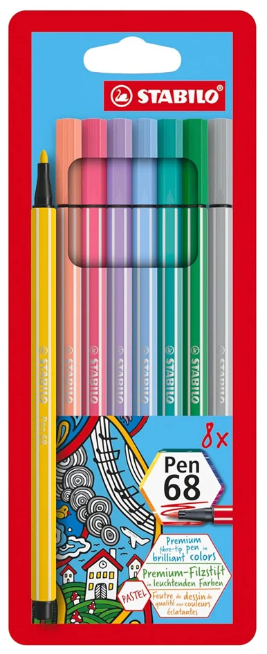 STABILO Feutre Pen 68 PASTEL, étui en carton de 8 - OEM EO68/8-01