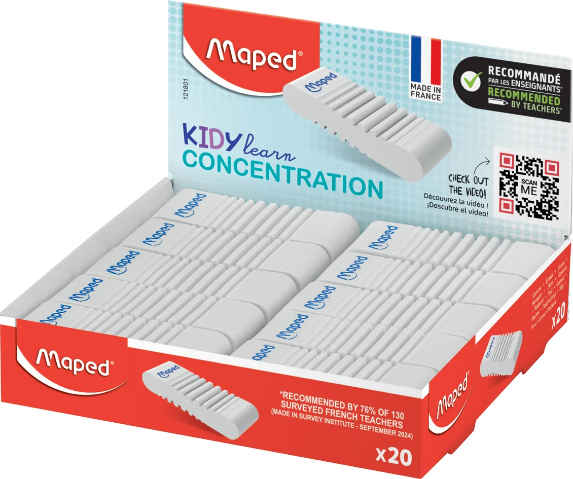 Maped Gomme en plastique KIDY learn CONCENTRATION,présentoir - lot de 20 - OEM 121801
