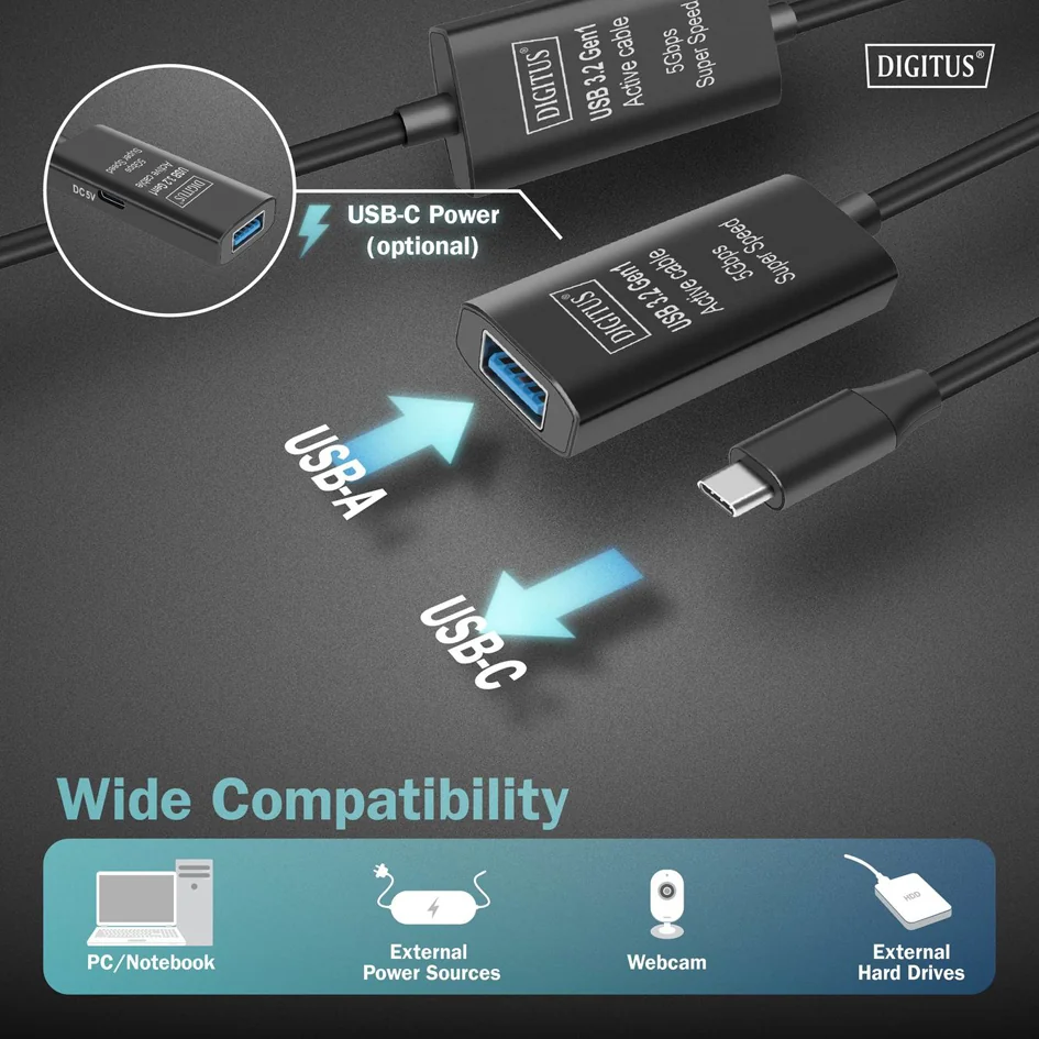 DIGITUS Câble de rallonge actif USB 3.2 Gen1, 5 m - OEM DA-73110 – Image 3