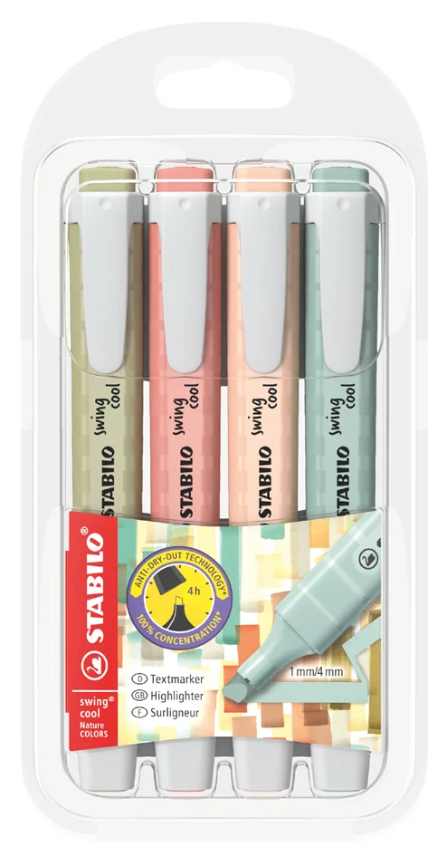 STABILO Surligneur swing cool NatureCOLORS, étui de 4 - OEM 275/4-09
