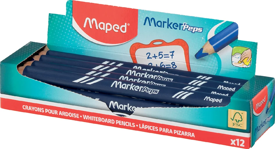 Maped Crayon ardoise Marker'Peps, présentoir de 12, bleu - lot de 12 - OEM 833801FC