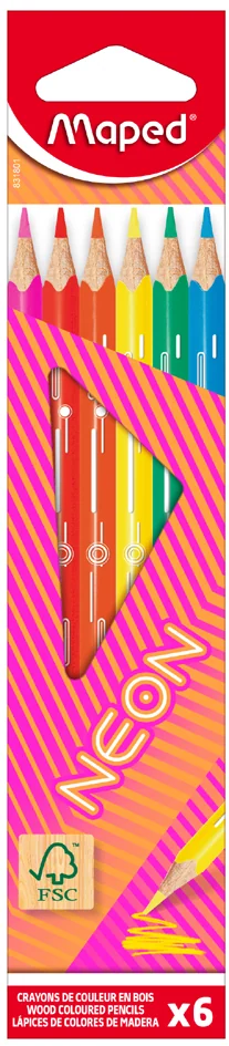 Maped Crayon de couleur triangulaire NEON, étui carton de 6 - OEM 831801FC