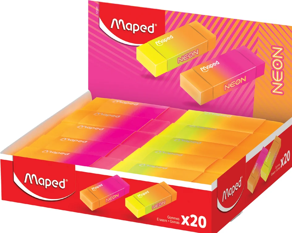 Maped Gomme en plastique NEON, présentoir de 20 - lot de 20 - OEM 121901