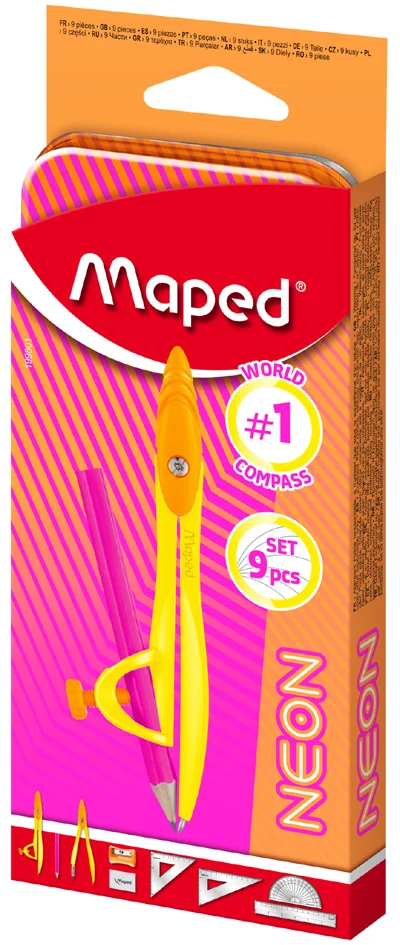 Maped Coffret de géométrie Mathset STUDY NEON, 9 pièces - OEM 199501