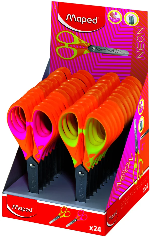 Maped Ciseaux Pulse Soft NEON, 130 mm, présentoir de 24 - lot de 24 - OEM 464401