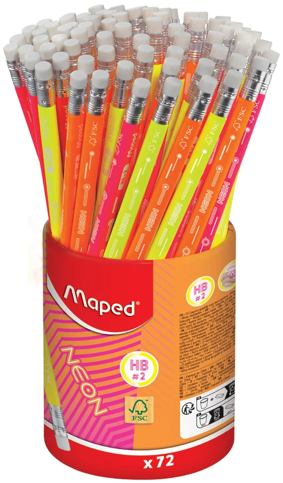 Maped Crayon à papier NEON, avec gomme, dureté: HB, pot 72 - OEM 853789FC