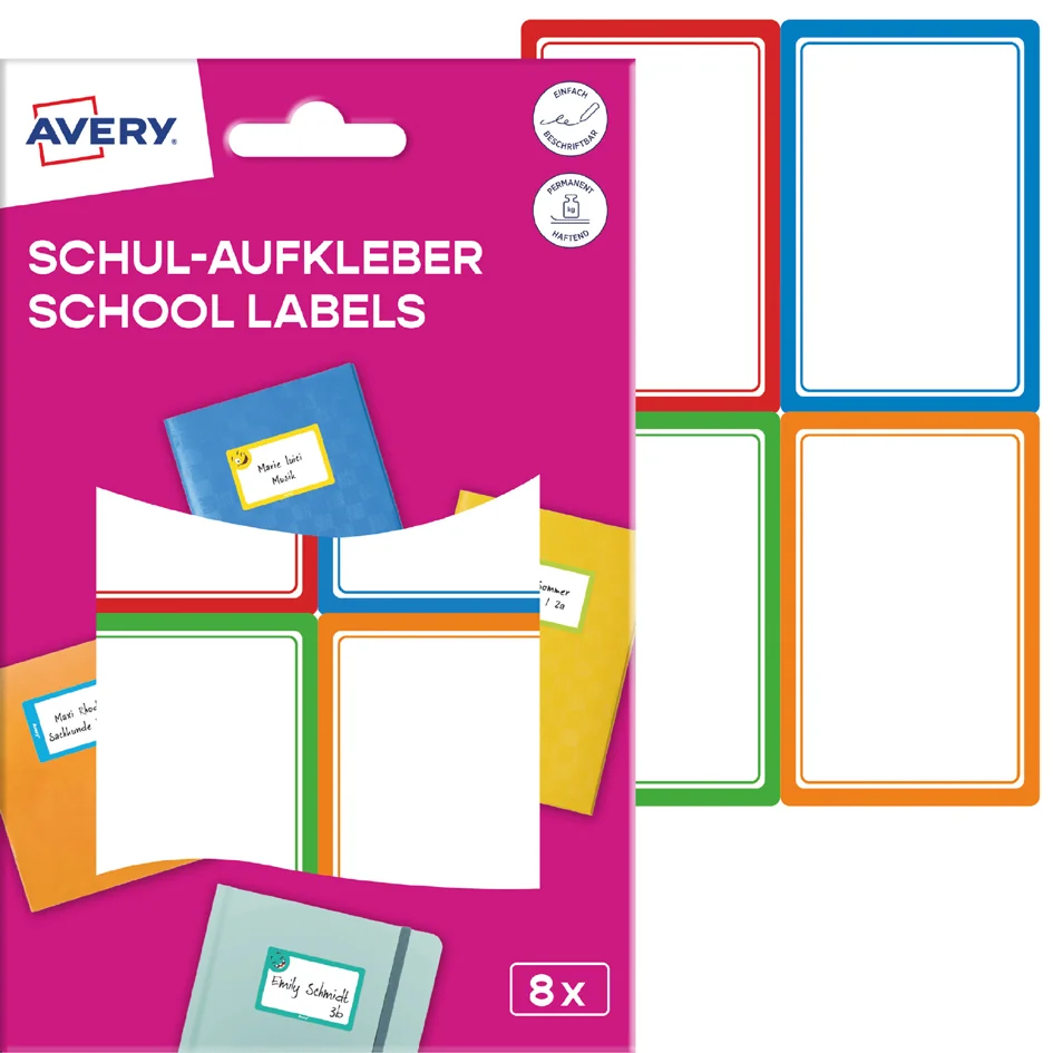Avery Zweckform AVERY Étiquette pour livre, papier, 48 x 70 mm, cadre coloré - OEM SCHOOL8S