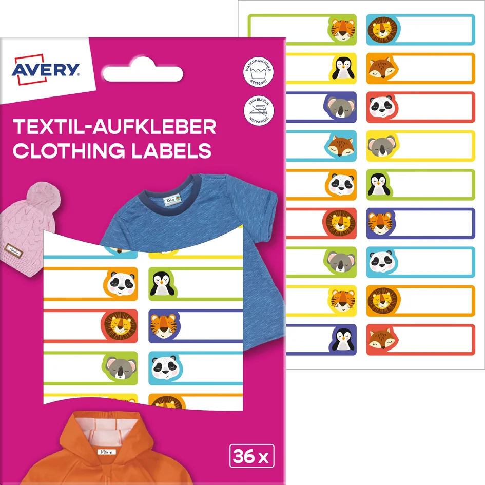 Avery Zweckform AVERY Étiquette pour textile, 13 x 45 mm, animaux - OEM ETVET36A