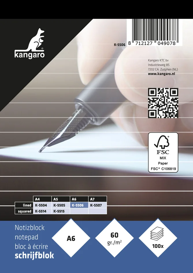 kangaro Bloc-notes A6, ligné, 100 feuilles - OEM K-5506