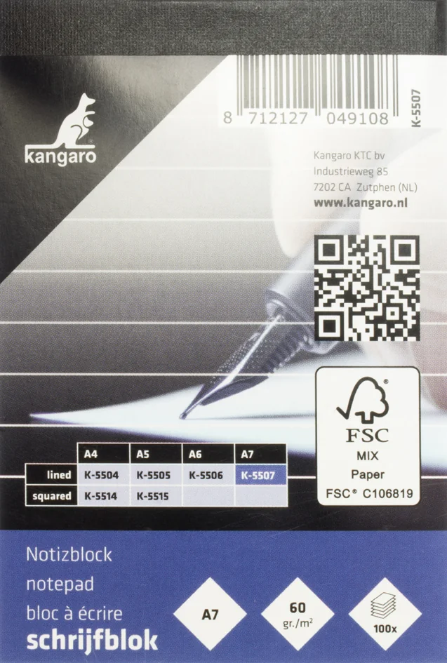 kangaro Bloc-notes A7, ligné, 100 feuilles - OEM K-5507