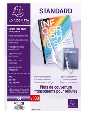 EXACOMPTA Plats de couverture, A4, PVC, 0,20 mm, transparent - OEM 42542E