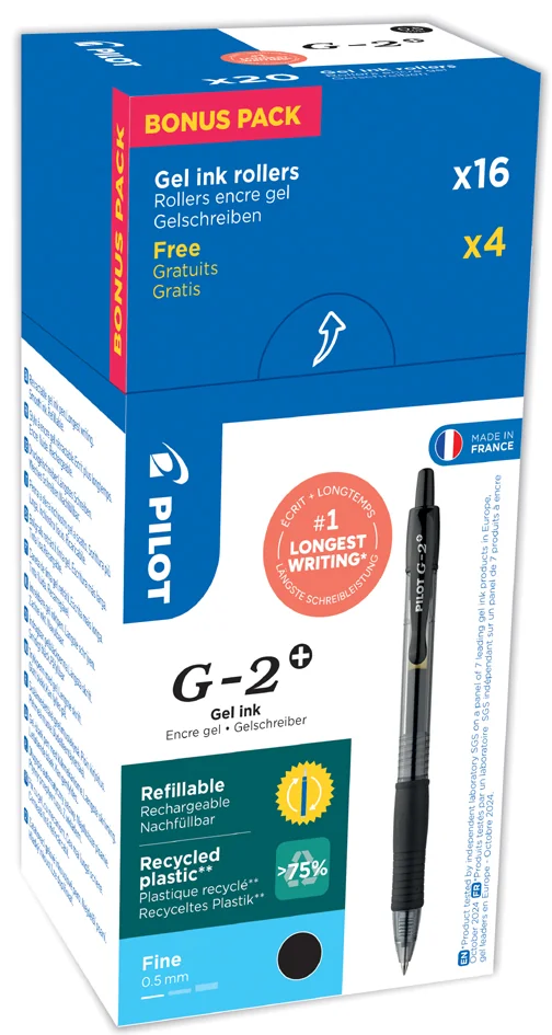 PILOT Stylo roller à encre gel G-2 PLUS 05, VALUE PACK, bleu - OEM 516439