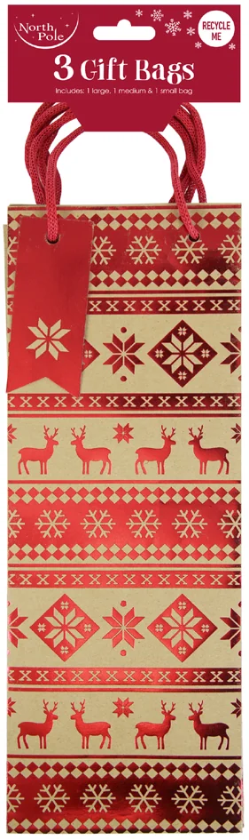 Clairefontaine Sac cadeau de Noël pour bouteille, set de 3 - OEM X-36229-3PC
