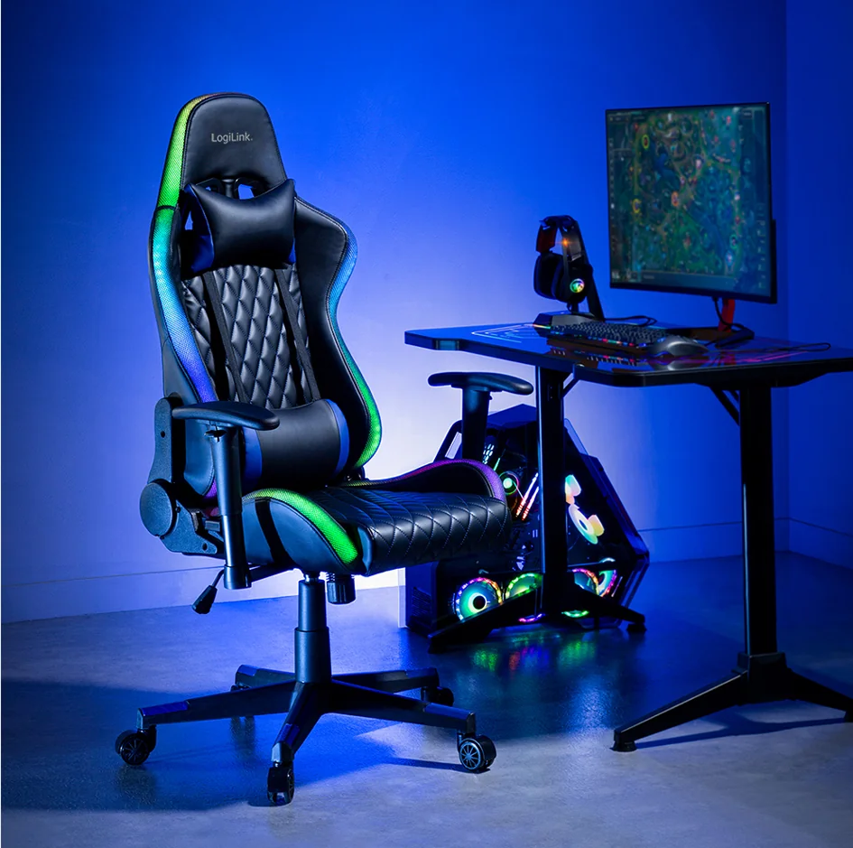 LogiLink Fauteuil pour jeux vidéo, avec lumière RVB, noir - OEM EO0076 – Image 2