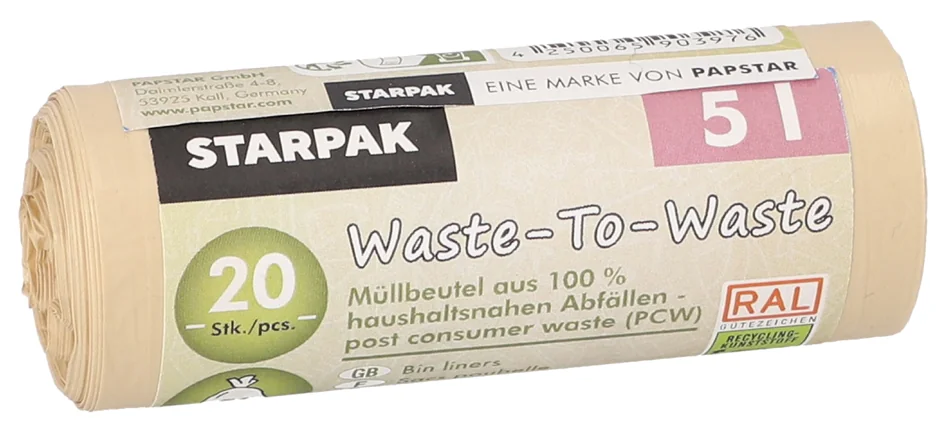 STARPAK Sac poubelle 'Waste-to-Waste', 18 litres, marron - OEM 90398