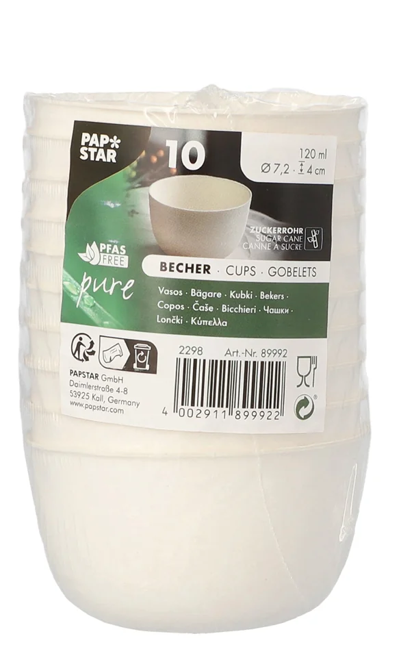 PAPSTAR Bol en canne à sucre 'pure', rond, 120 ml, set de 10 - OEM 89992
