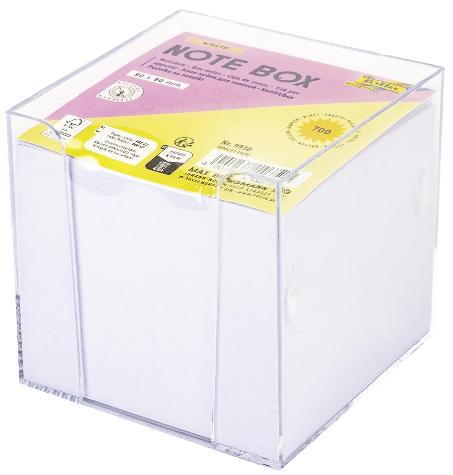 folia Bloc cube avec boîtier, 90 x 90 mm, transparent/blanc - OEM 9930