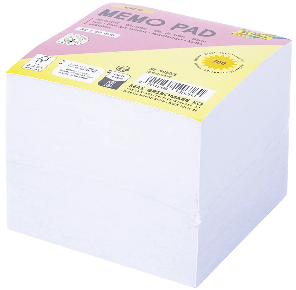 folia Bloc cube, 90 x 90 mm, 700 feuilles, couleur - OEM 9931/E