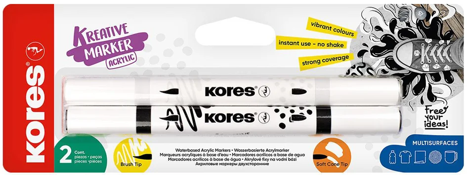 Kores Marqueur acrylique Duo, 2 pointes, set de 6, assorti - OEM M23061