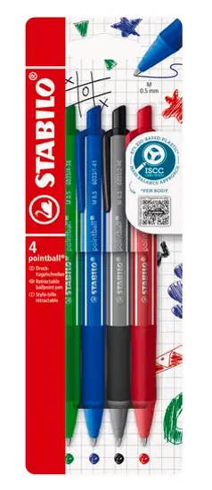 STABILO Stylo bille rétractable pointball colorful, 4 pièces - OEM 6033/4