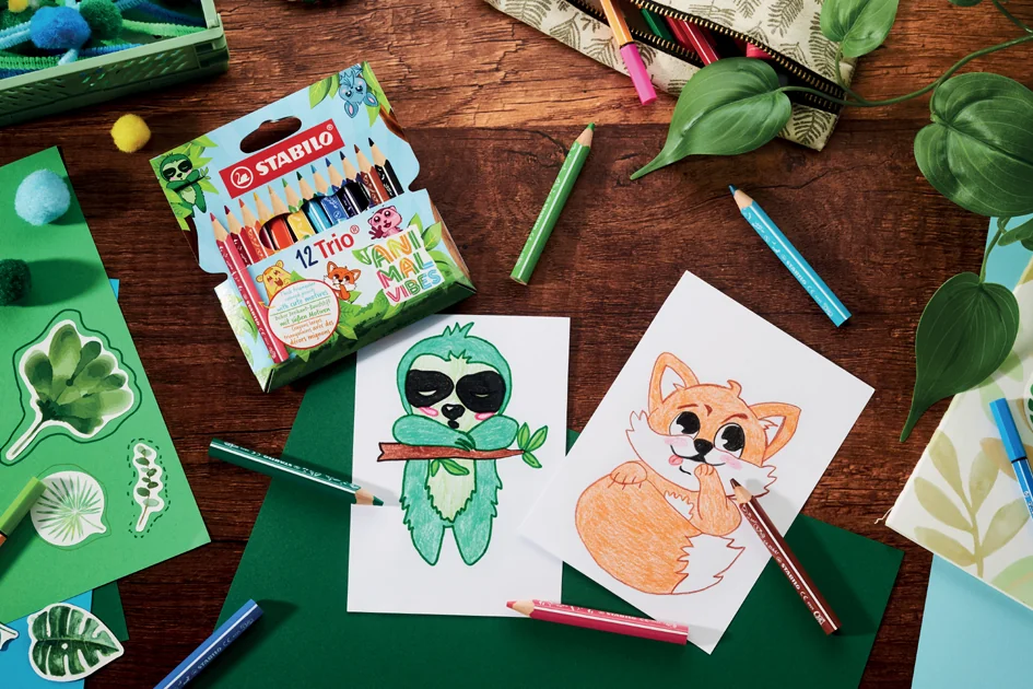 STABILO Crayon de couleur Trio Animal Vibes, étui de 12 - OEM 205/12-05