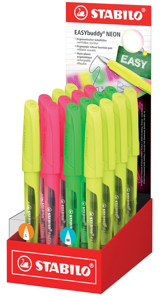 STABILO Stylo plume EASYbuddy FLUO L/M, présentoir de 16 - OEM 5030/16-18