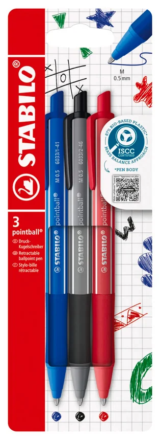 STABILO Stylo bille rétractable pointball colorful, 3 pièces - OEM 6033/3-1
