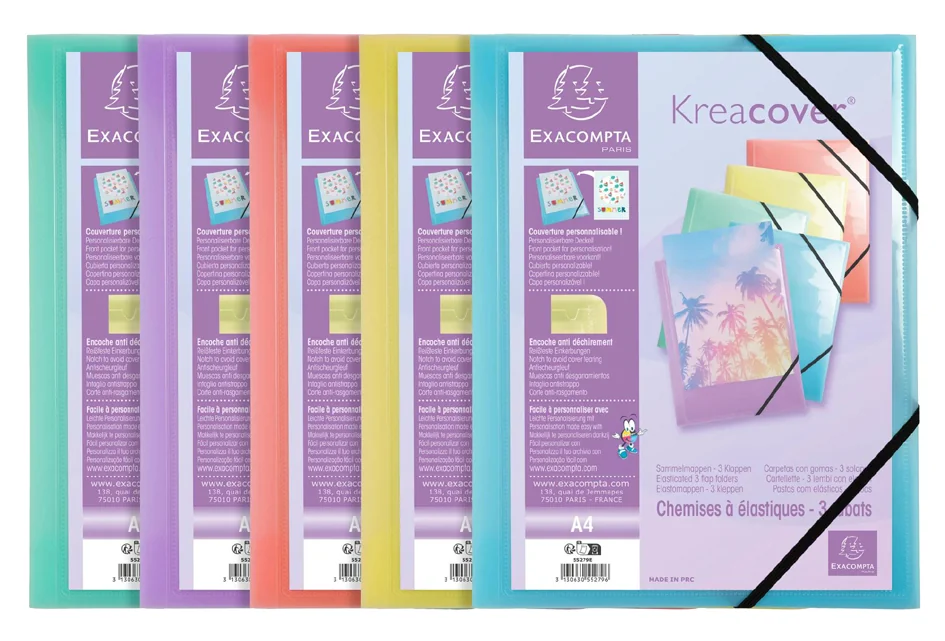 EXACOMPTA Chemise à élastique Kreacover Pastel, A4, PP - lot de 5 - OEM 55279E