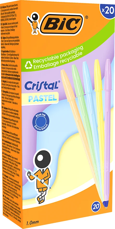 BIC Stylo à bille Cristal Pastel, trait bleu, 20 pièces - OEM 302550