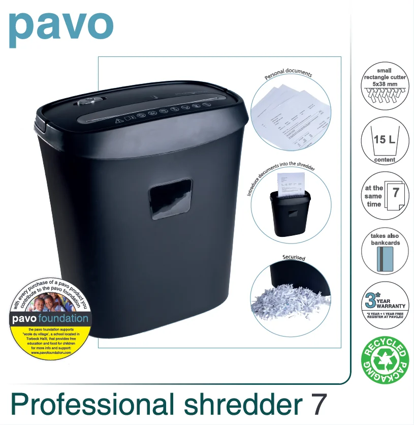 pavo Destructeur de documents Crosscut 7, particules, noir - OEM 8007790 – Image 3