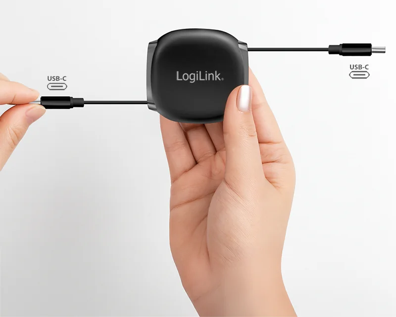 LogiLink Câble USB 2.0, USB-C - USB-C, rétractable, blanc - OEM CU0501