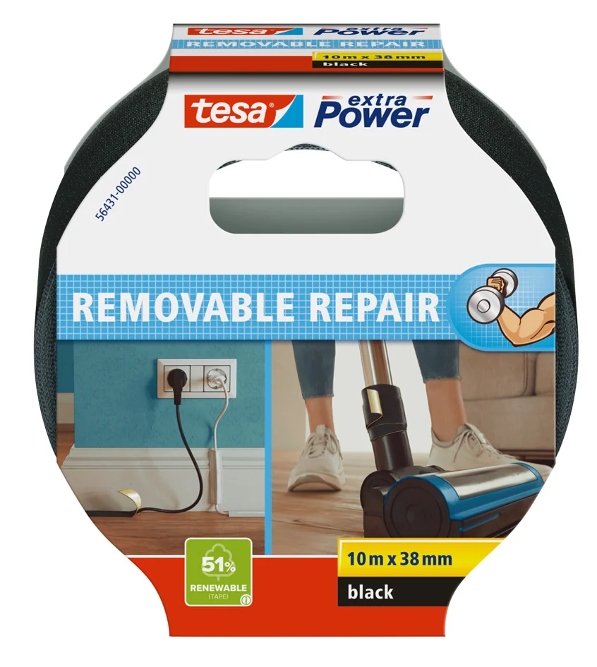 tesa Ruban adhésif toilé extra Power REMOVABLE REPAIR, noir - OEM 56431-00000-01