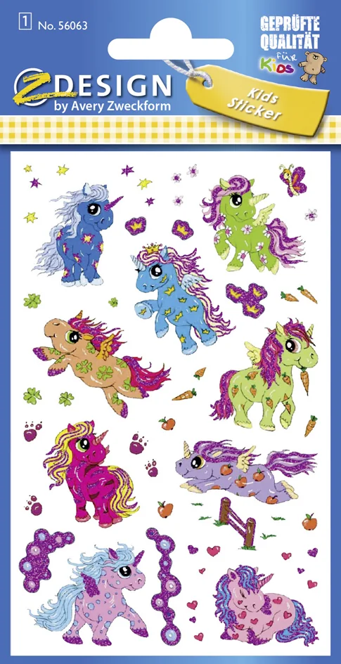 Avery Zweckform ZDesign KIDS Sticker glitter 'licorne', coloré - OEM 56063