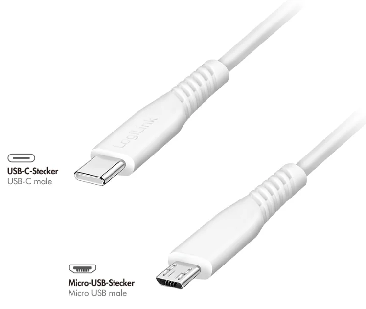LogiLink Câble USB 2.0, USB-C - micro USB-B, 0,3 m, blanc - OEM CU0240