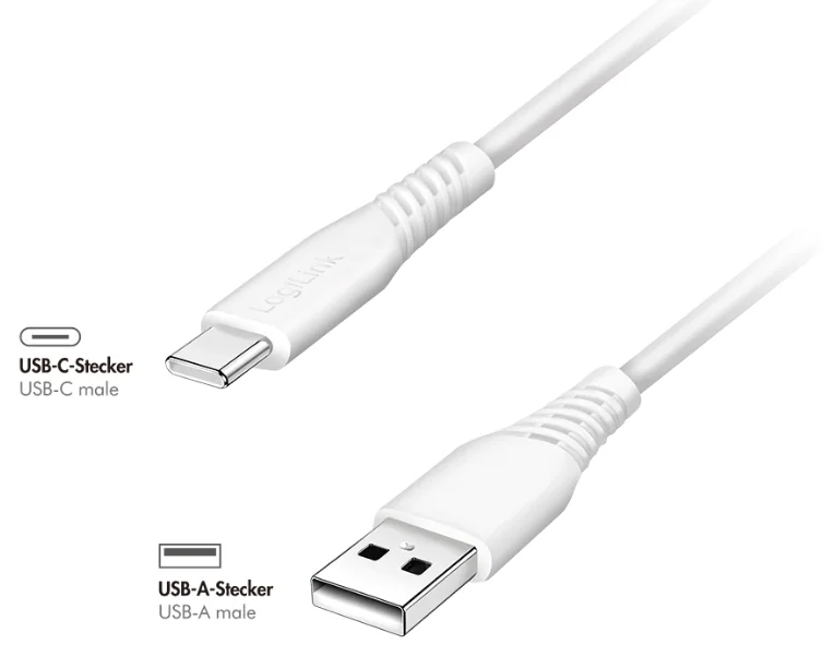 LogiLink Câble USB 2.0, USB-A - USB-C, 1,5 m, blanc - OEM CU0253